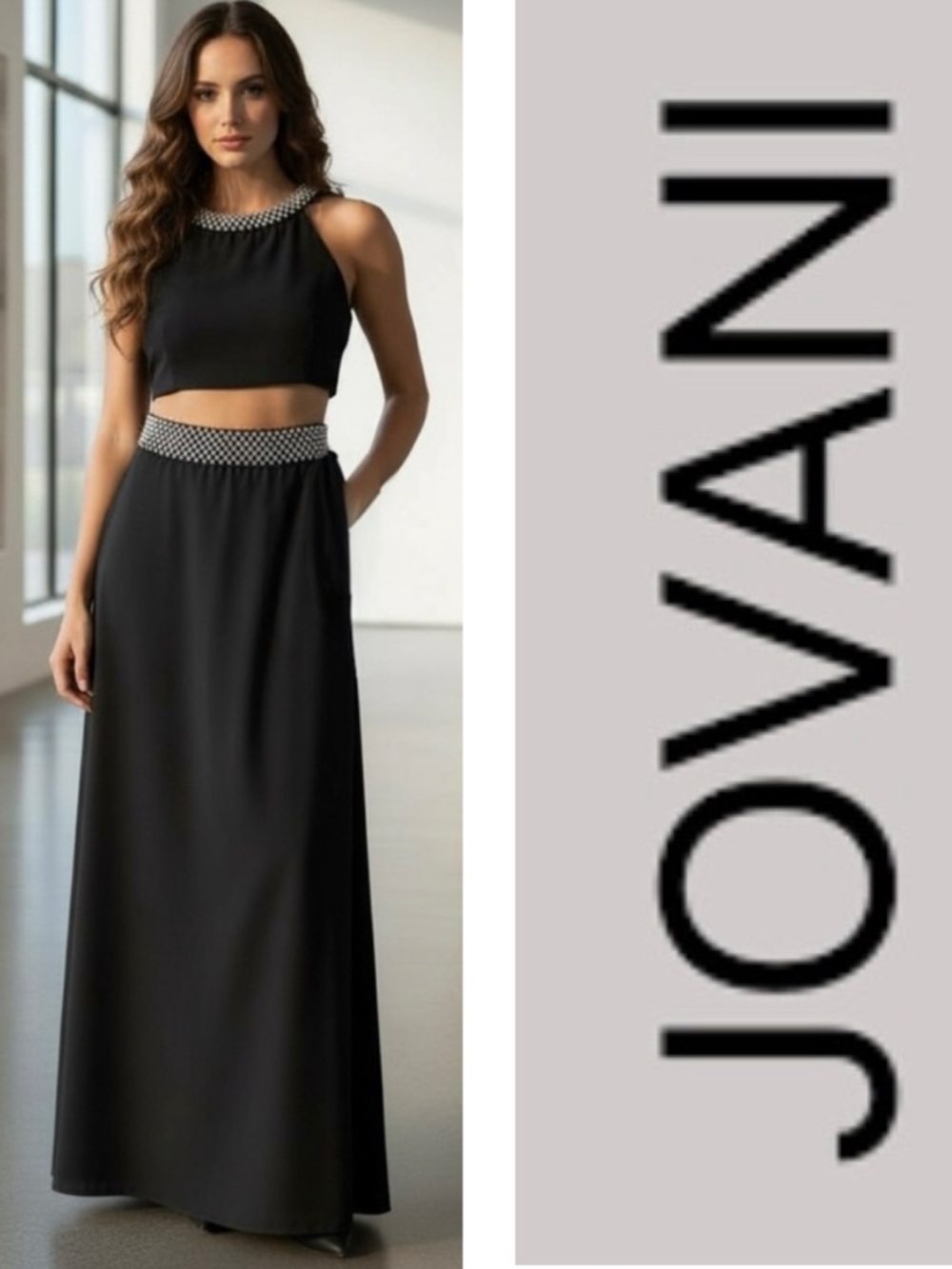 Jovani Two Piece Formal Dress Embellished Cocktail Homecoming Black Size 2